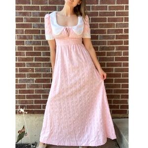 Vintage Phase II California pink prairie gunne maxi Peter Pan dress small